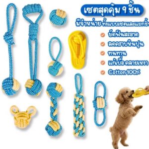 เชือกกัดฟันสุนัข 9 ชิ้น 🐶🦴💙 ขายยกเซต 9 ชิ้น